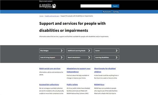 Web page - support for people with disabilities and impairments